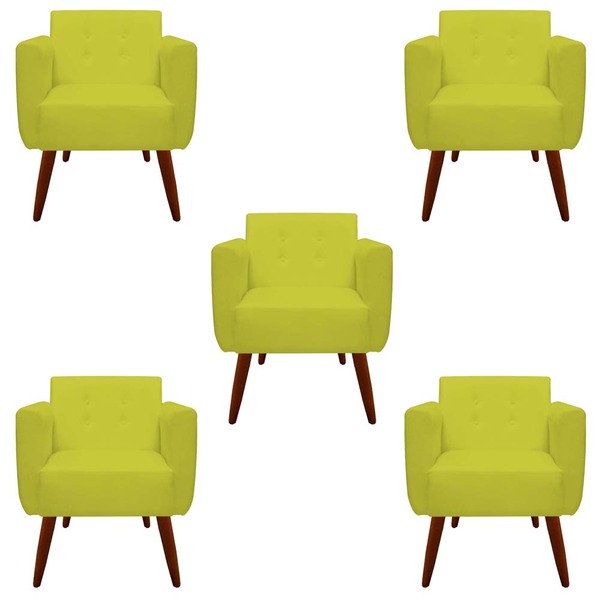 Kit 05 Poltronas Decorativa Duda Suede Amarelo - D'classe Dec