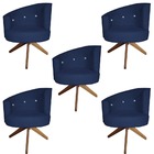 Kit 05 Poltronas Decorativa Giovana Base Giratória Suede Azul