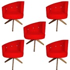 Kit 05 Poltronas Decorativa Giovana Base Giratória Suede Verm