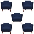 Kit 05 Poltronas Decorativa Isa Pés Palito Suede Azul Marinho