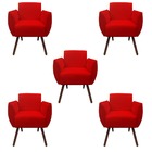Kit 05 Poltronas Decorativa Kelly Pés Palito Suede Vermelho -