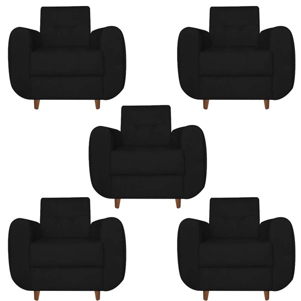 Kit 05 Poltronas Golden Pés Palito Suede Preto - D'classe Dec