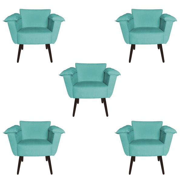 Kit 05 Poltronas Ruby Pés Palito Suede Azul Tiffany - D'class