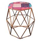 Kit 05 Puff Banqueta Aramado Luna Hexágono Base Bronze Patchw