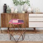 Kit 05 Puff Banqueta Aramado Luna Hexágono Base Bronze Patchw