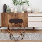 Kit 05 Puff Banqueta Aramado Luna Hexágono Base Bronze Suede