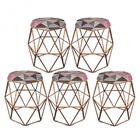 Kit 05 Puff Banqueta Aramado Luna Hexágono Base Bronze Triâng
