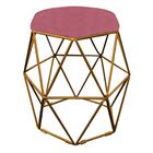 Kit 05 Puff Banqueta Aramado Luna Hexágono Base Dourado Suede