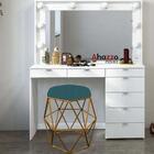 Kit 05 Puff Banqueta Aramado Luna Hexágono Base Dourado Suede