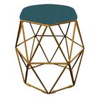 Kit 05 Puff Banqueta Aramado Luna Hexágono Base Dourado Suede