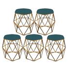 Kit 05 Puff Banqueta Aramado Luna Hexágono Base Dourado Suede