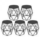 Kit 05 Puff Banqueta Aramado Luna Hexágono Base Preto Suede C