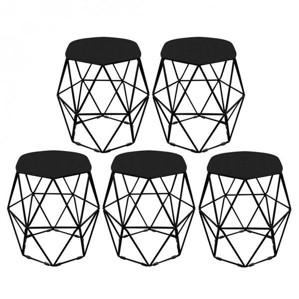 Kit 05 Puff Banqueta Aramado Luna Hexágono Base Preto Suede P