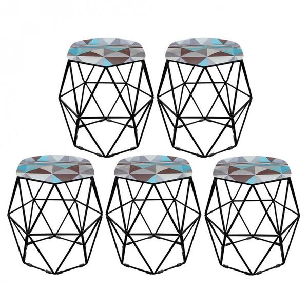 Kit 05 Puff Banqueta Aramado Luna Hexágono Base Preto Triângu