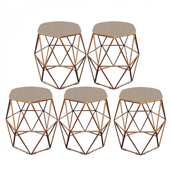 Kit 05 Puff Banqueta Aramado Luna Para Penteadeira Hexágono B