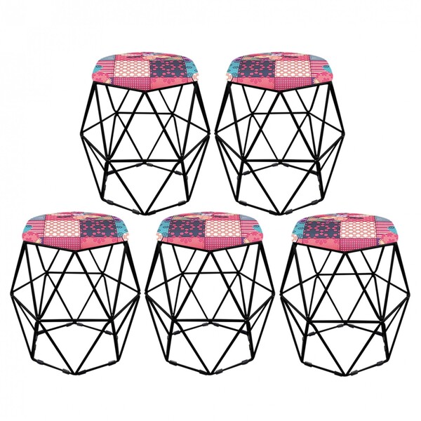 Kit 05 Puff Banqueta Aramado Luna Para Penteadeira Hexágono B