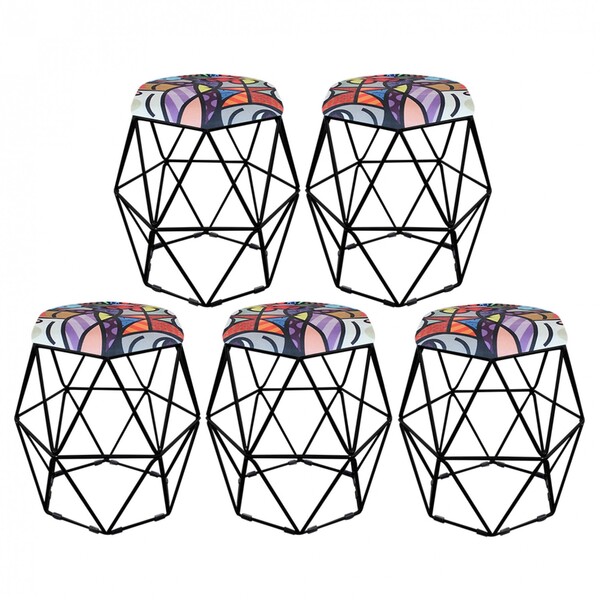 Kit 05 Puff Banqueta Aramado Luna Para Penteadeira Hexágono B