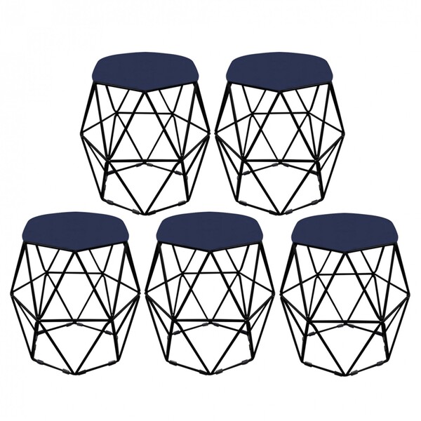 Kit 05 Puff Banqueta Aramado Luna Para Penteadeira Quarto Hex