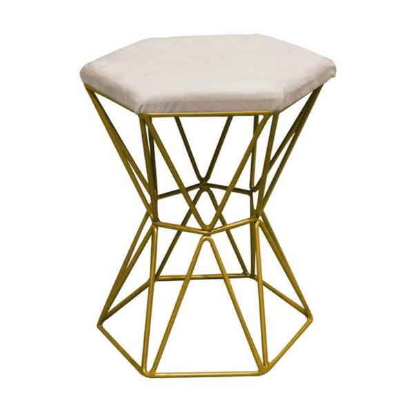 Kit 05 Puff Banqueta Louis Industrial Hexágono Ferro Dourado