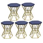 Kit 05 Puff Banqueta Louis Industrial Hexágono Ferro Dourado