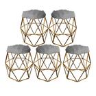 Kit 05 Puff Banqueta Luna Aramado Hexágono Dourado Pelúcia Ci