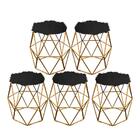 Kit 05 Puff Banqueta Luna Aramado Hexágono Dourado Pelúcia Pr