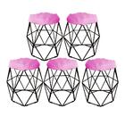 Kit 05 Puff Banqueta Luna Aramado Hexágono Preto Pelúcia Pink