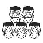 Kit 05 Puff Banqueta Luna Aramado Hexágono Preto Pelúcia Preto