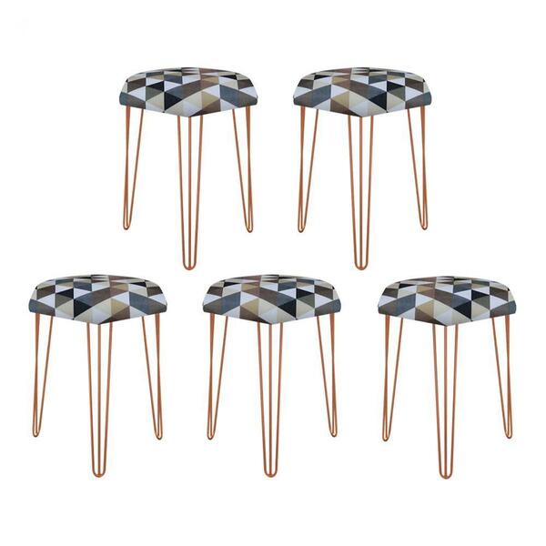 Kit 05 Puffs Banqueta Alta Bita Industrial Pé De