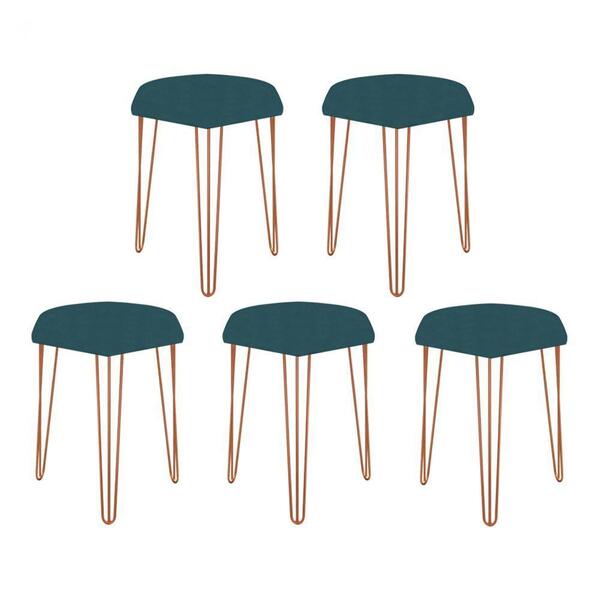 Kit 05 Puffs Banqueta Alta Bita Industrial Pé De Ferro