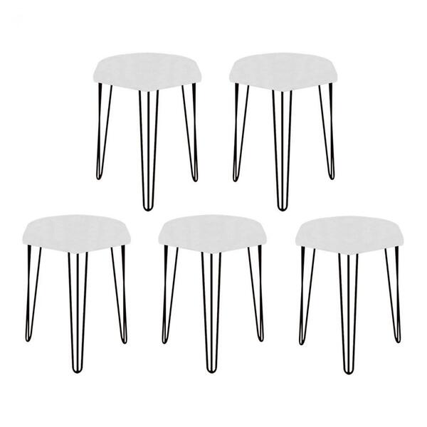 Kit 05 Puffs Banqueta Alta Bita Industrial Pé De Ferro