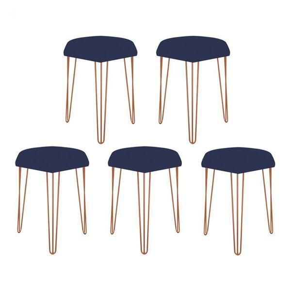 Kit 05 Puffs Banqueta Alta Bita Industrial Pé De Ferro Bronze