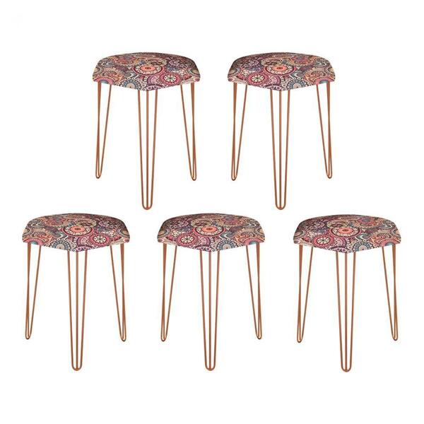 Kit 05 Puffs Banqueta Alta Bita Industrial Pé De Mosaico