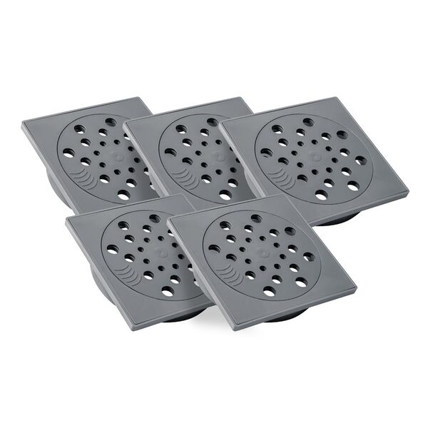 Kit 05 - Ralo Com Fecho + Porta Grelha 15x15 Cm (cinza)