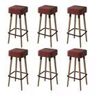 Kit 06 Bancos Banqueta Alta Madeira Estofada Dubai