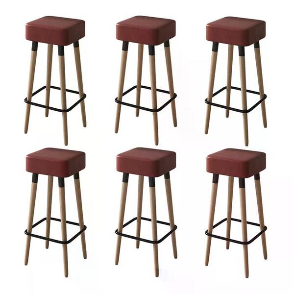 Kit 06 Bancos Banqueta Alta Madeira Estofada Dubai