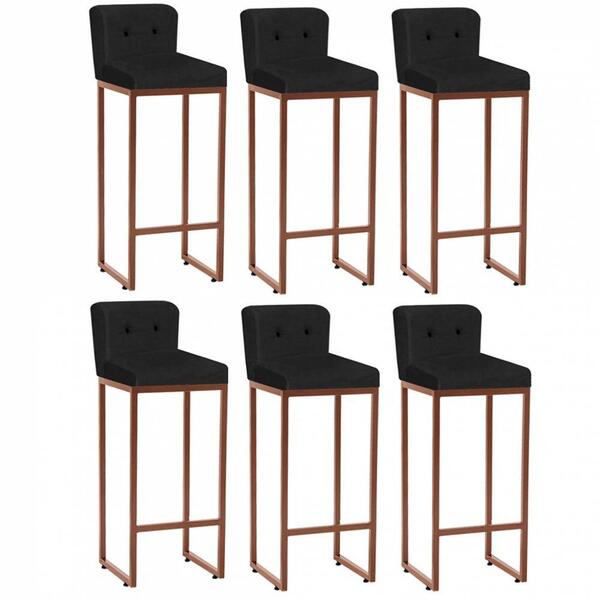 Kit 06 Banqueta Alta Botão Preto Preto