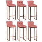 Kit 06 Banqueta Alta Botão Preto Rose Gold