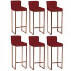 Kit 06 Banqueta Alta Botão Preto Vermelho