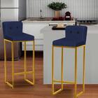 Kit 06 Banqueta Alta Com Botão Azul Marinho