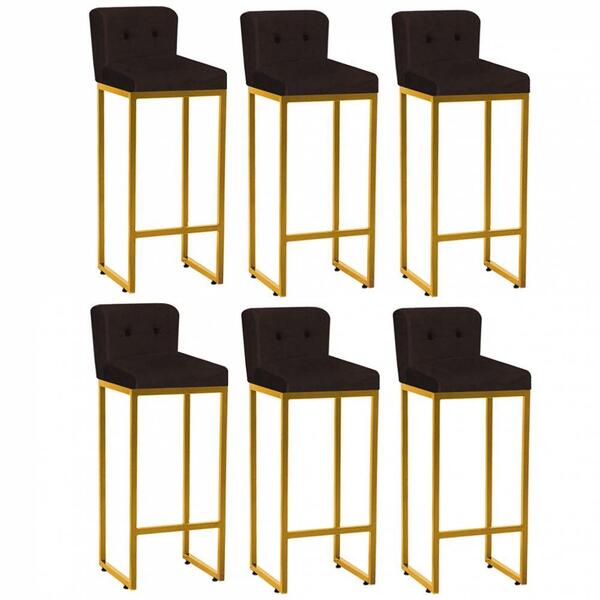 Kit 06 Banqueta Alta Com Botão Marrom