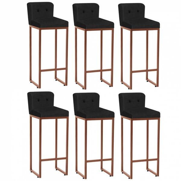 Kit 06 Banqueta Alta Com Botão Preto