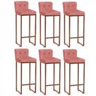 Kit 06 Banqueta Alta Com Botão Rose Gold