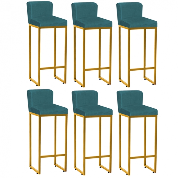 Kit 06 Banqueta Alta Com Encosto Lucca Industrial Cozinha Bal