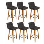 Kit 06 Banqueta Alta Com Lana Botão Cinza