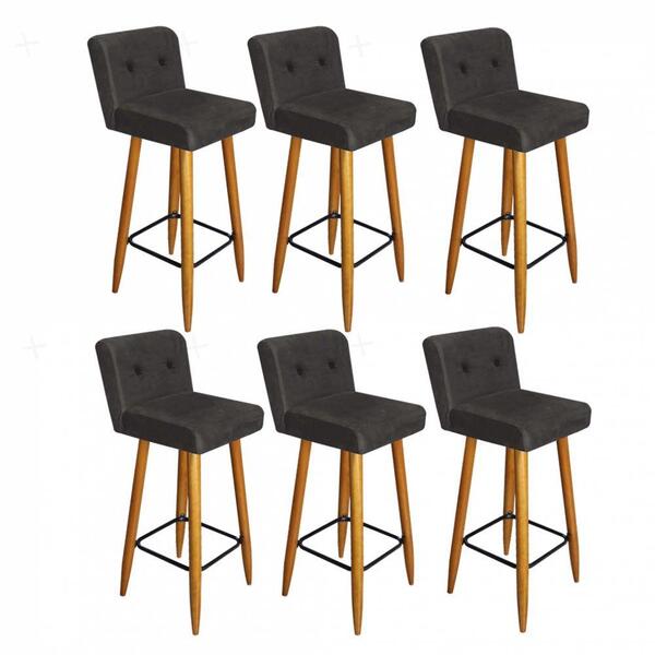 Kit 06 Banqueta Alta Com Lana Botão Cinza