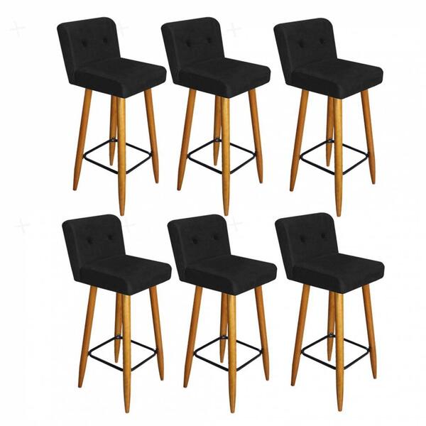 Kit 06 Banqueta Alta Com Lana Botão Preto