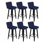 Kit 06 Banqueta Alta Com Lana Preto Botão Azul Marinho