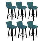 Kit 06 Banqueta Alta Com Lana Preto Botão Azul Turquesa