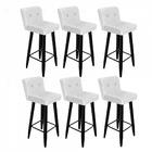 Kit 06 Banqueta Alta Com Lana Preto Botão Branco